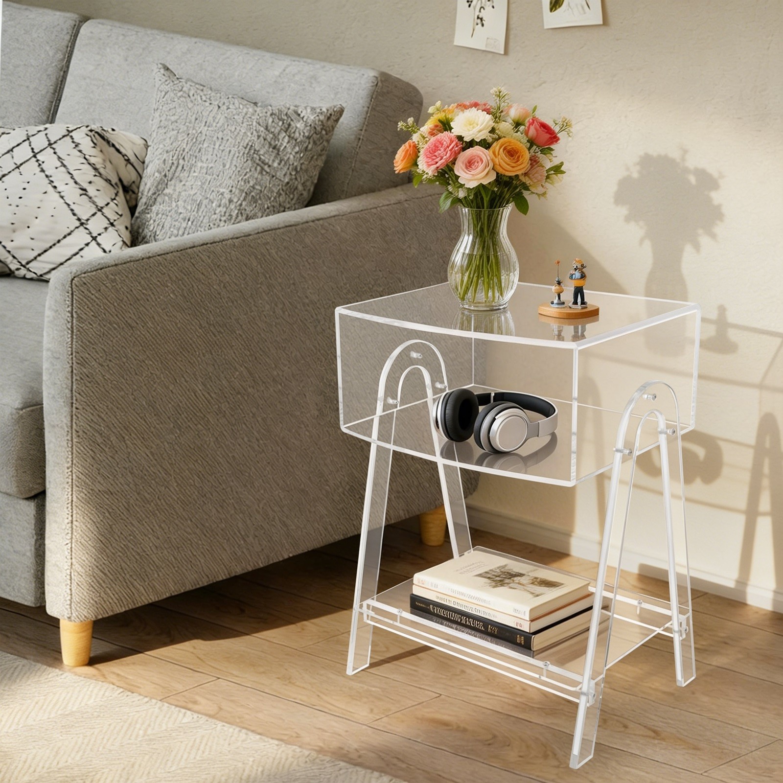 Acrylic Side Table Nightstand Clear for Bedroom Living Room 44*32*57cm