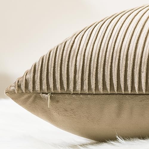 Pillow Covers 24×24 Set of 2 Velvet Striped 24″ x 24″ (Pack of 2) Khaki