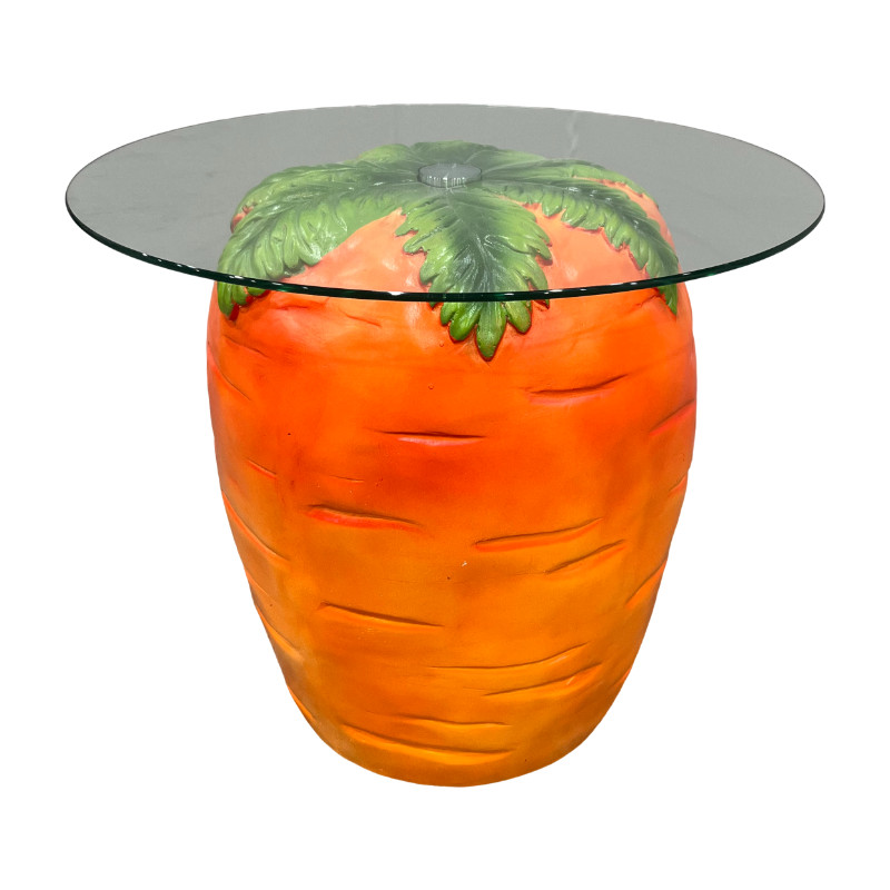 Carrot Shaped Side Table,16” Resin Fruit Stool with Glass Top,Novelty End Table
