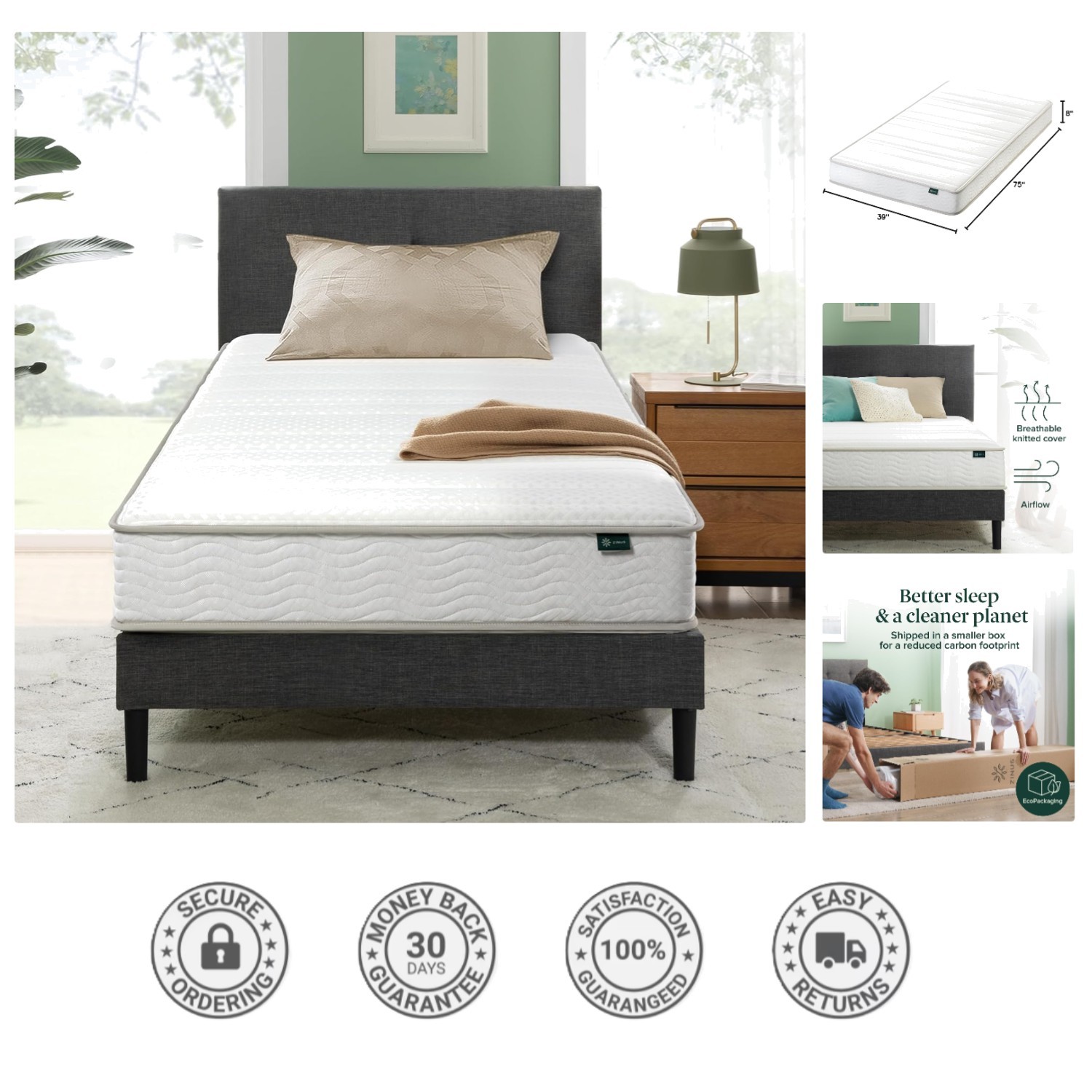 Medium Firmness Twin Hybrid Mattress – 8-Inch Foam & Spring, Eco-Friendly Design