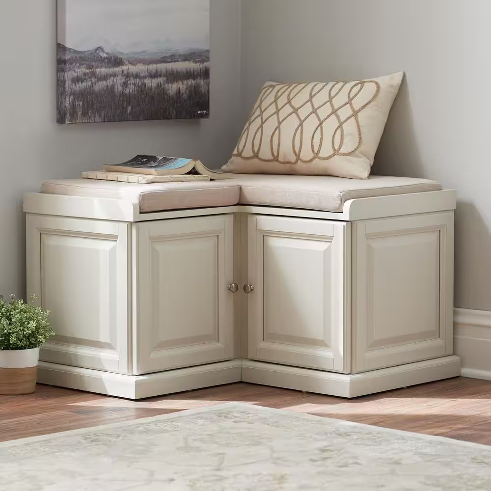 Walker Off-White Corner Storage Bench