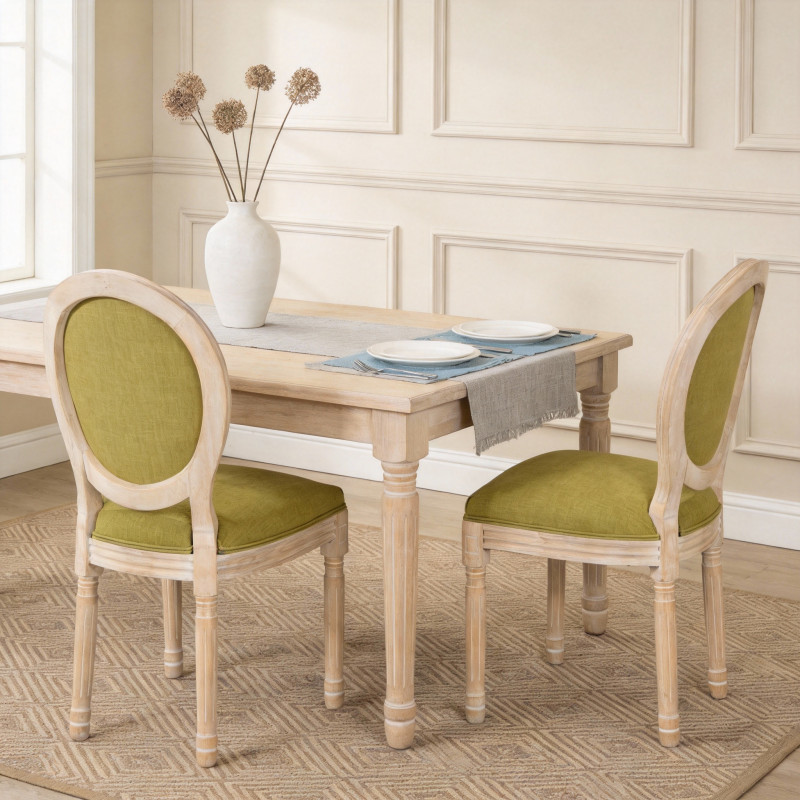 French Country Dining Chairs Set of 2,Upholstered Chairs with Round Back Green