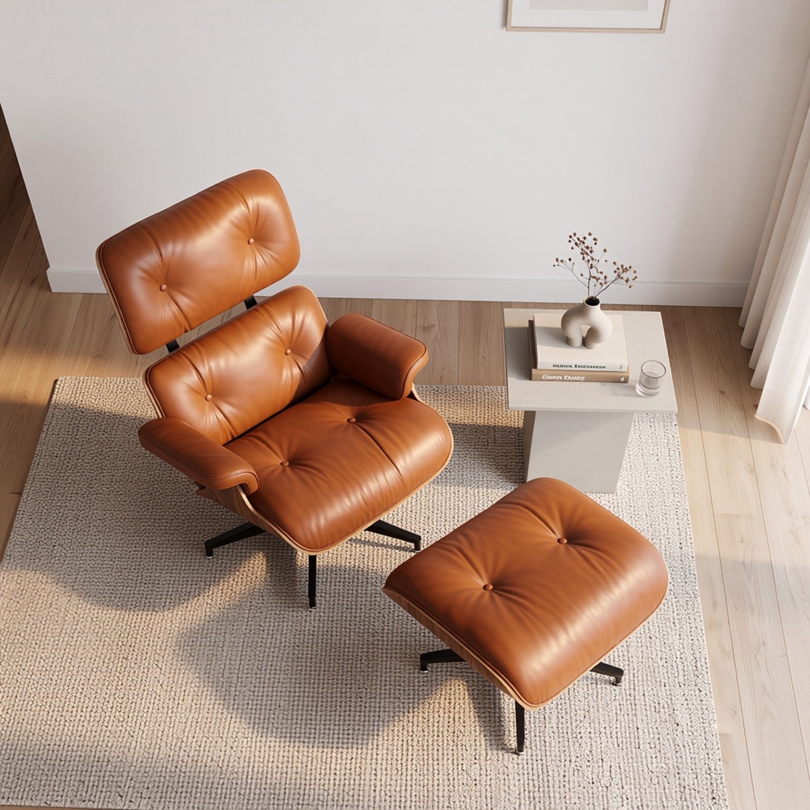 Tall Eames chair Mid-Century Modern Brown Leather Lounge Chair and Ottoman