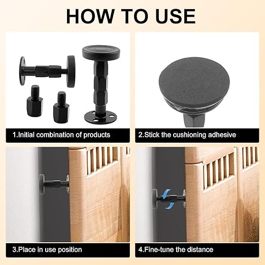 4 Pack Adjustable Headboard Stoppers Anti-Shake Stabilizers 1.0–4.0 in Black Set