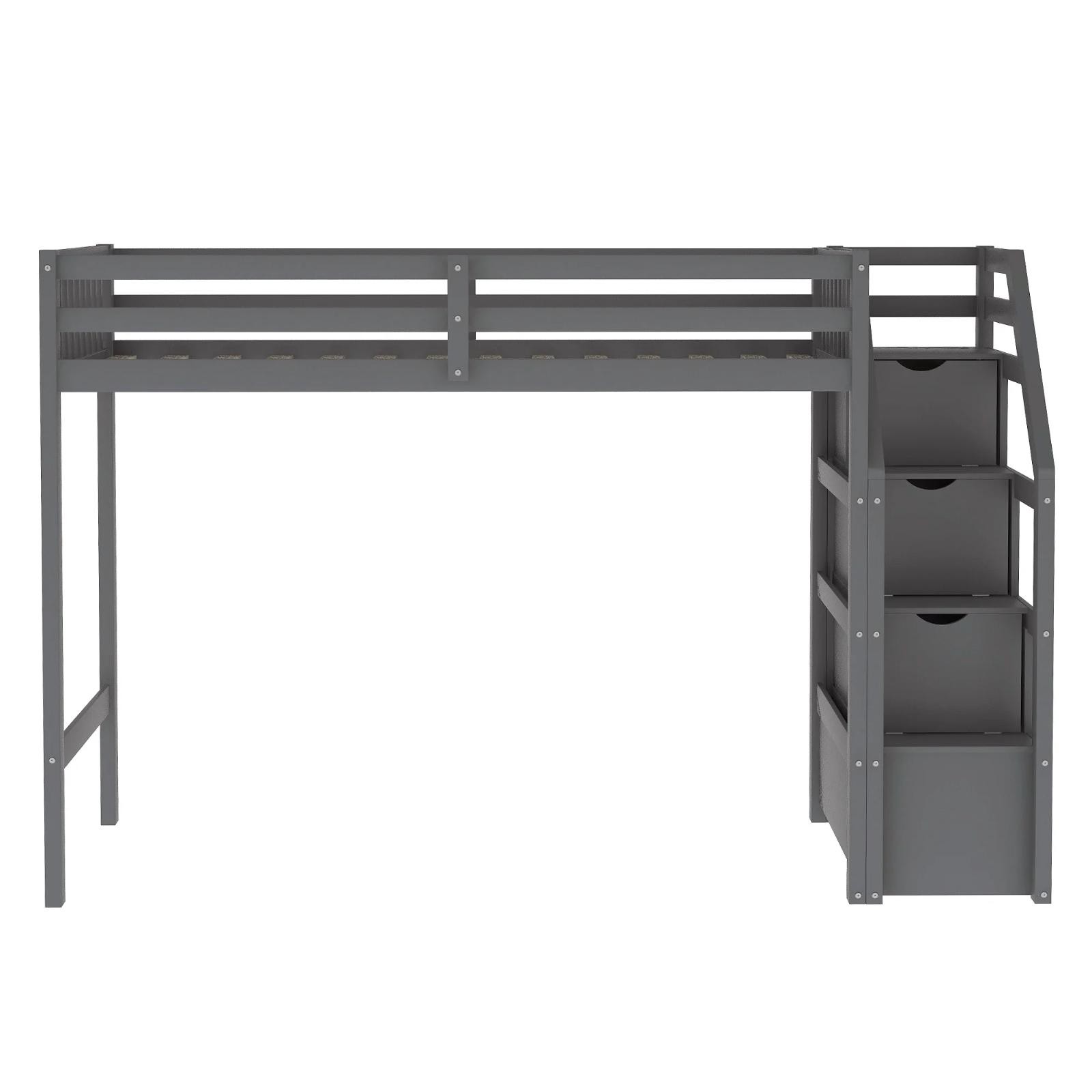 Twin Over Full Bunk Bed Loft Bed With Moveable Platform Bed & Storage Staircase