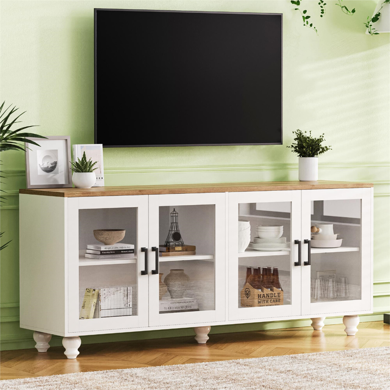 Farmhouse TV Stand Entertainment Center Media Console Cabinet for TVs Up to 70in