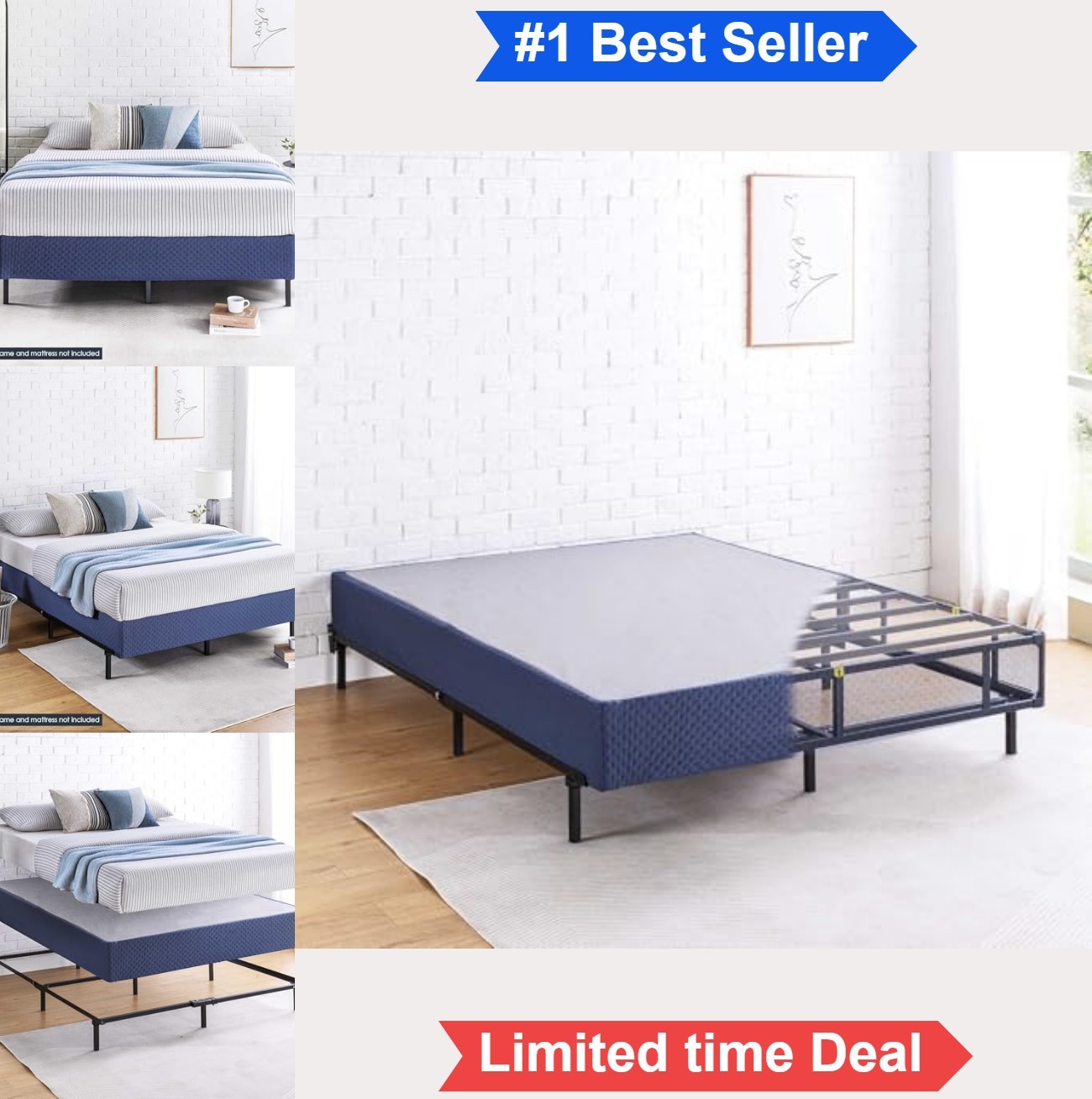 Full Size Box Spring 9 Inch High Profile Heavy Duty Steel Slat Support for