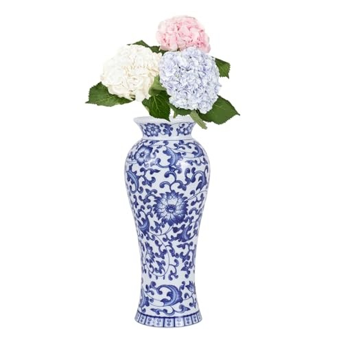 Chinoiserie Vase,8.2 Inch Vintage Ceramic Oriental Vase,Blue 8.2in Bule&white