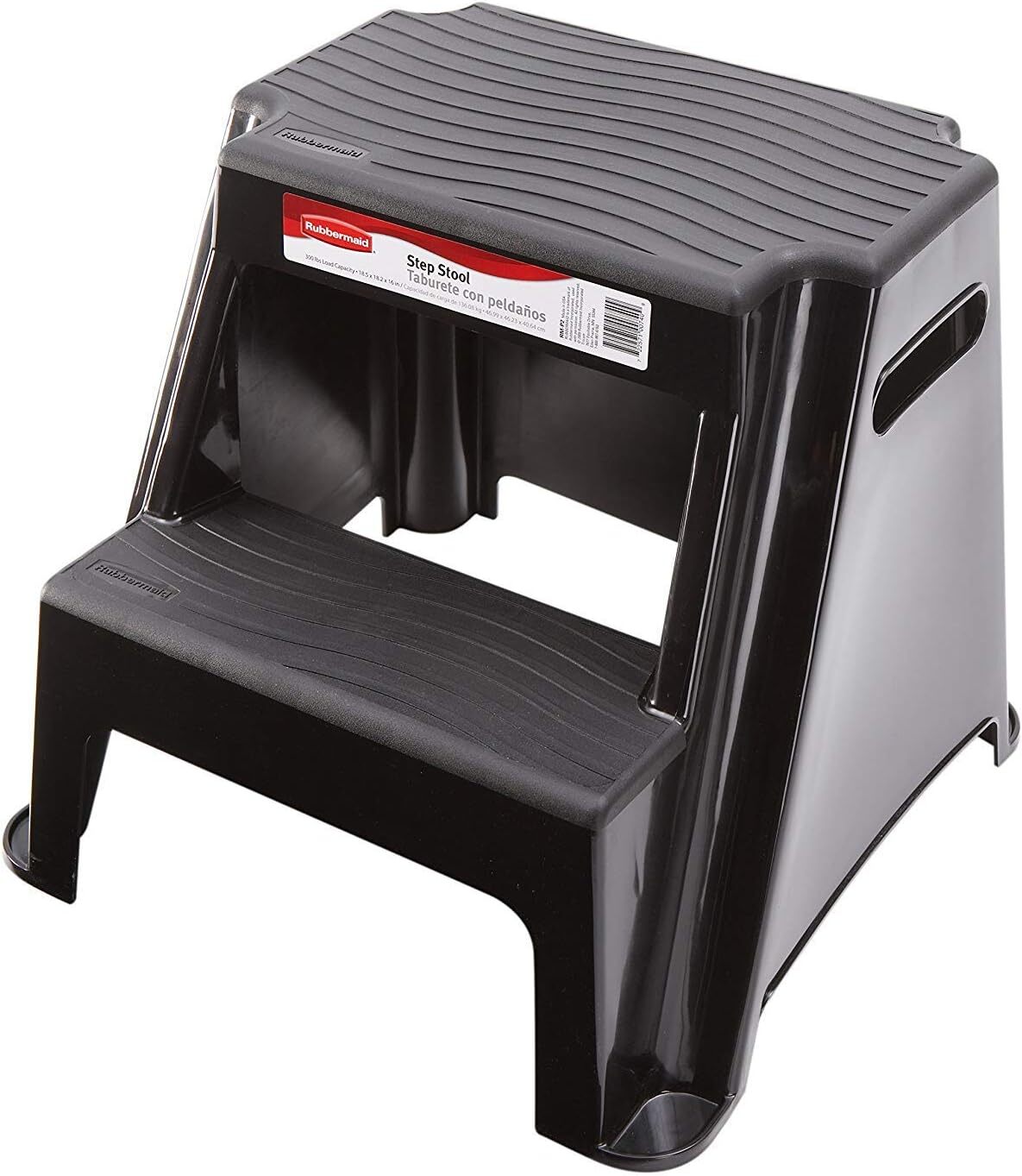 2 Molded plastic step stool,lightweight, abrasion-resistant,non-slip feet, black