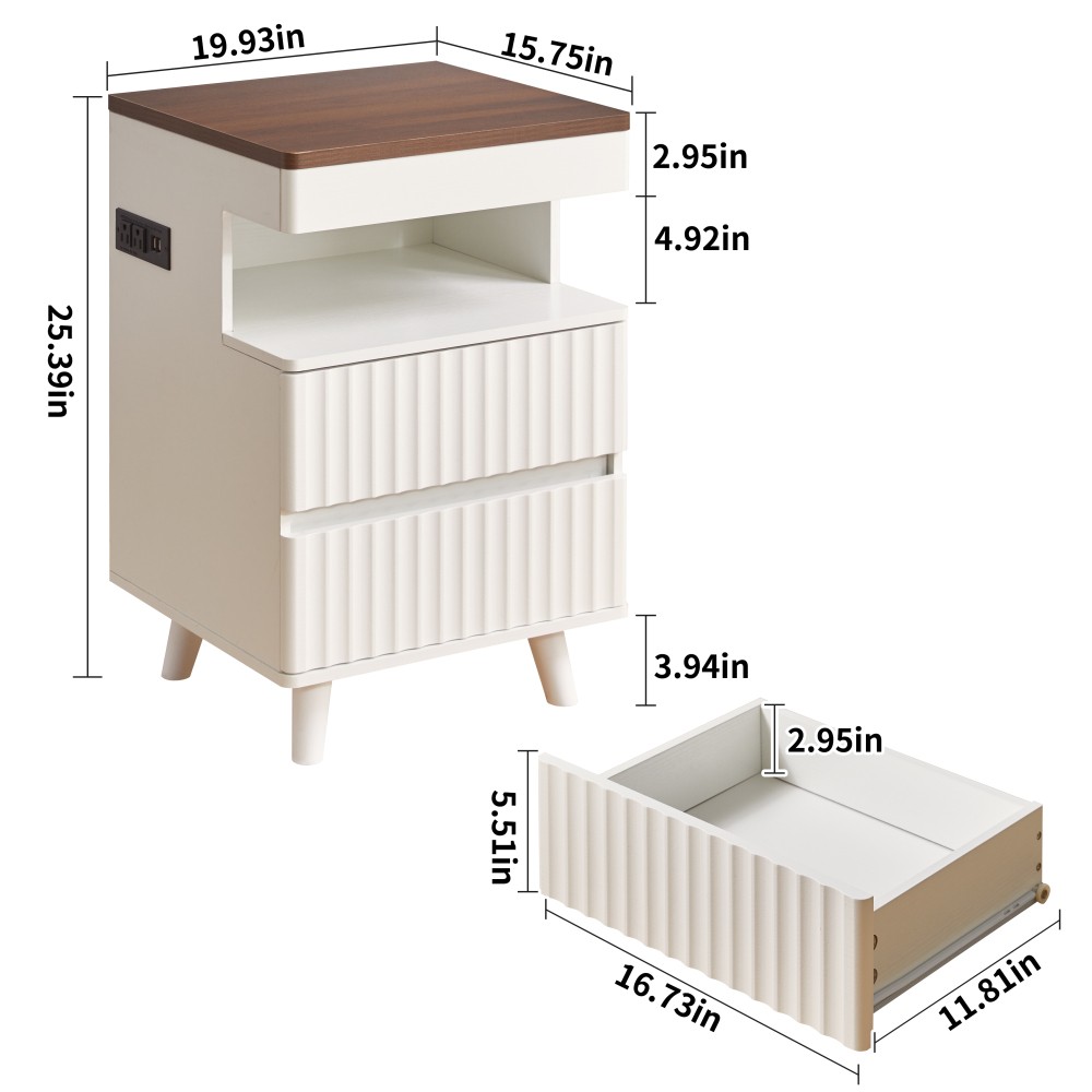Modern Bedside Table with Gun Drawer,Bedside Table with Charging Station
