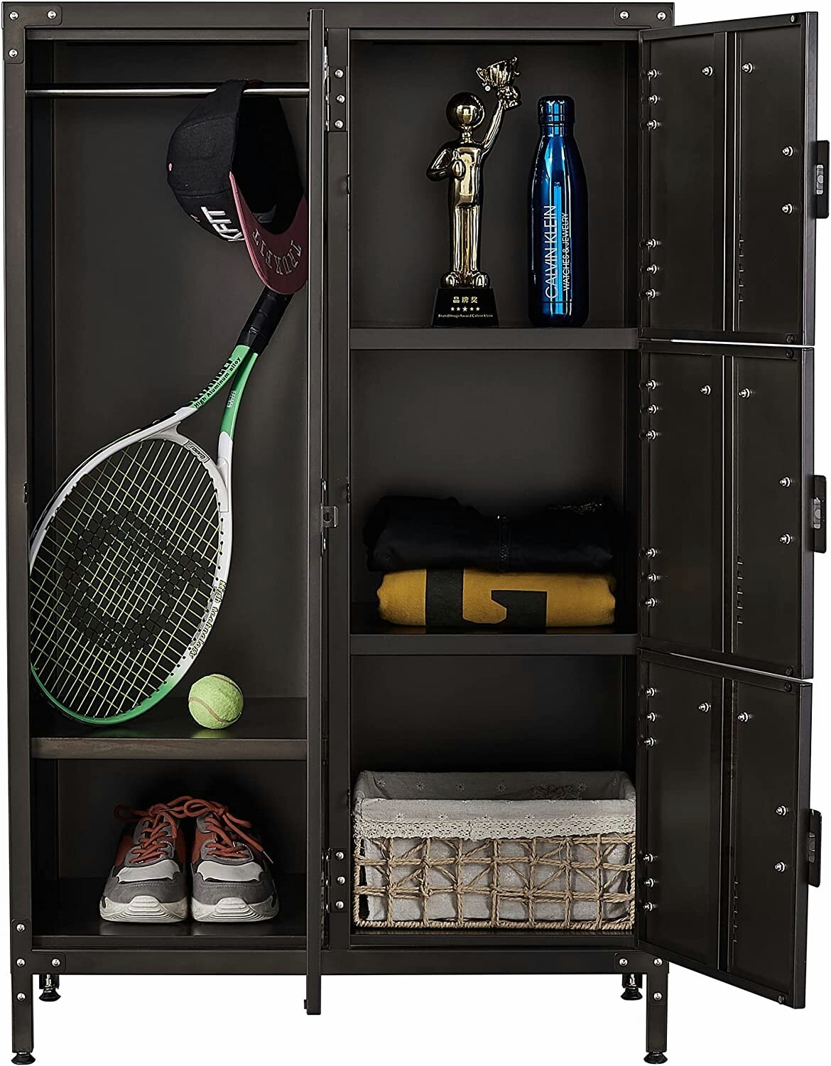 Metal Locker Storage Cabinet Steel Retro Wardrobe Organizer Adjustable Feet Home