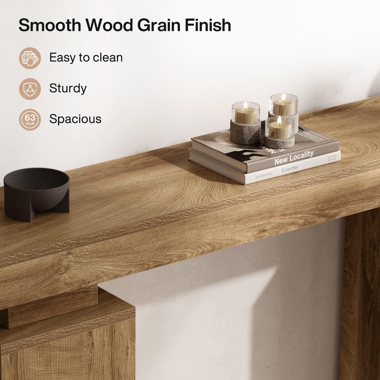 63-Inch Long Console Table, Farmhouse Entryway Table Behind Couch, Wooden Foy…