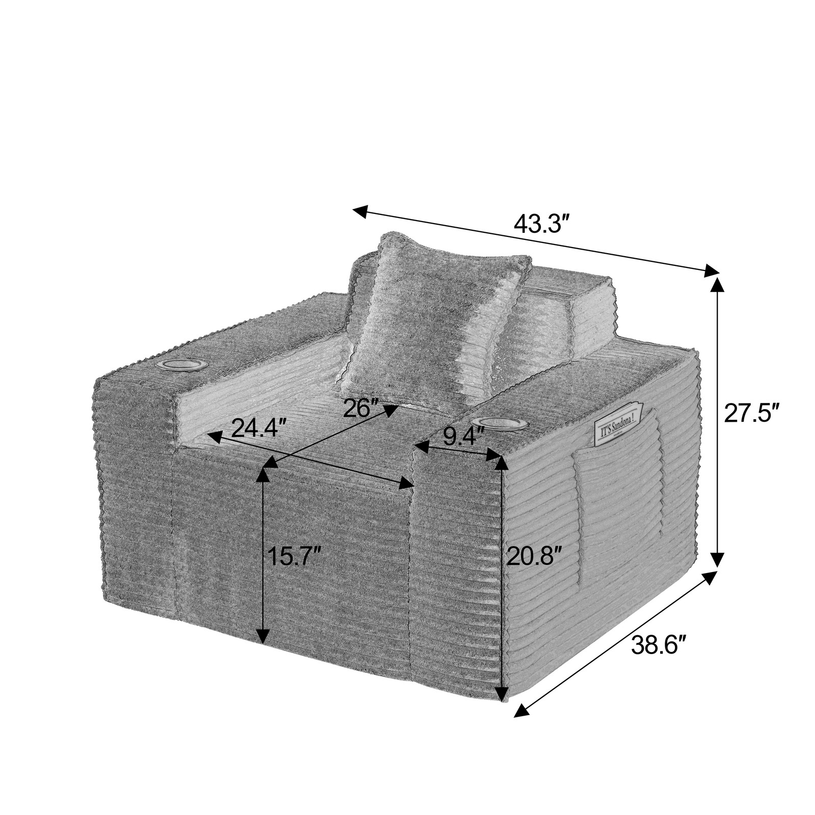 1Seater Sofa Boneless Couches,No Assembly Needed, Modern Sofa for Compact Livin