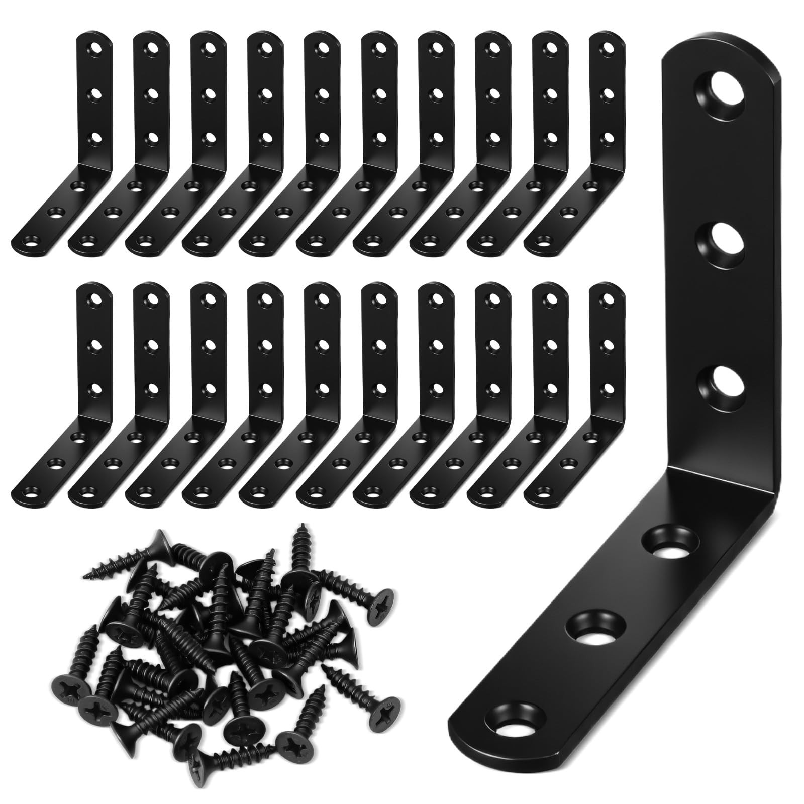 20 PCS Black L Brackets 3.1×3.1 In 80x80mm Heavy Duty Corner Brace Screws