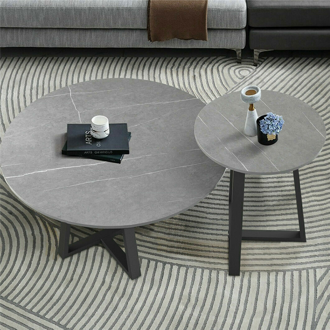 Sintered Stone Round Coffee Table 2x Nesting Table For Living Room Easy to Clean