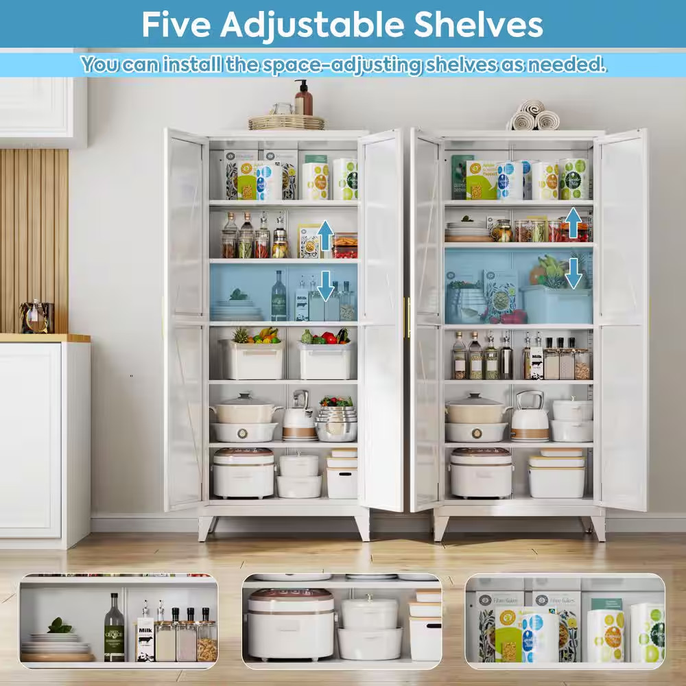 32 In. W X 75 In. H X 16 In. D White Metal Freestanding Storage Cabinet, Kitchen