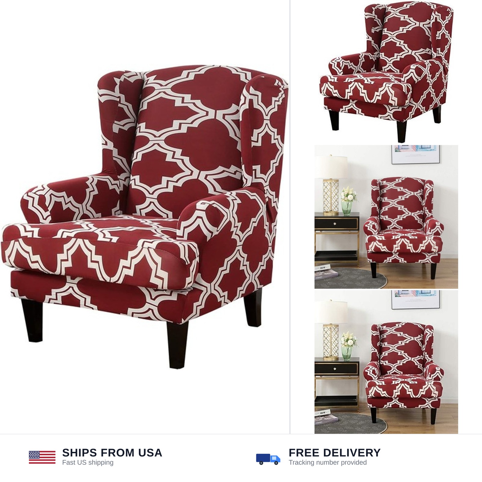 ele ELEOPTION Stretch Printed Wingback Sofa Chair Cover, Modern Pattern 2-Pie…