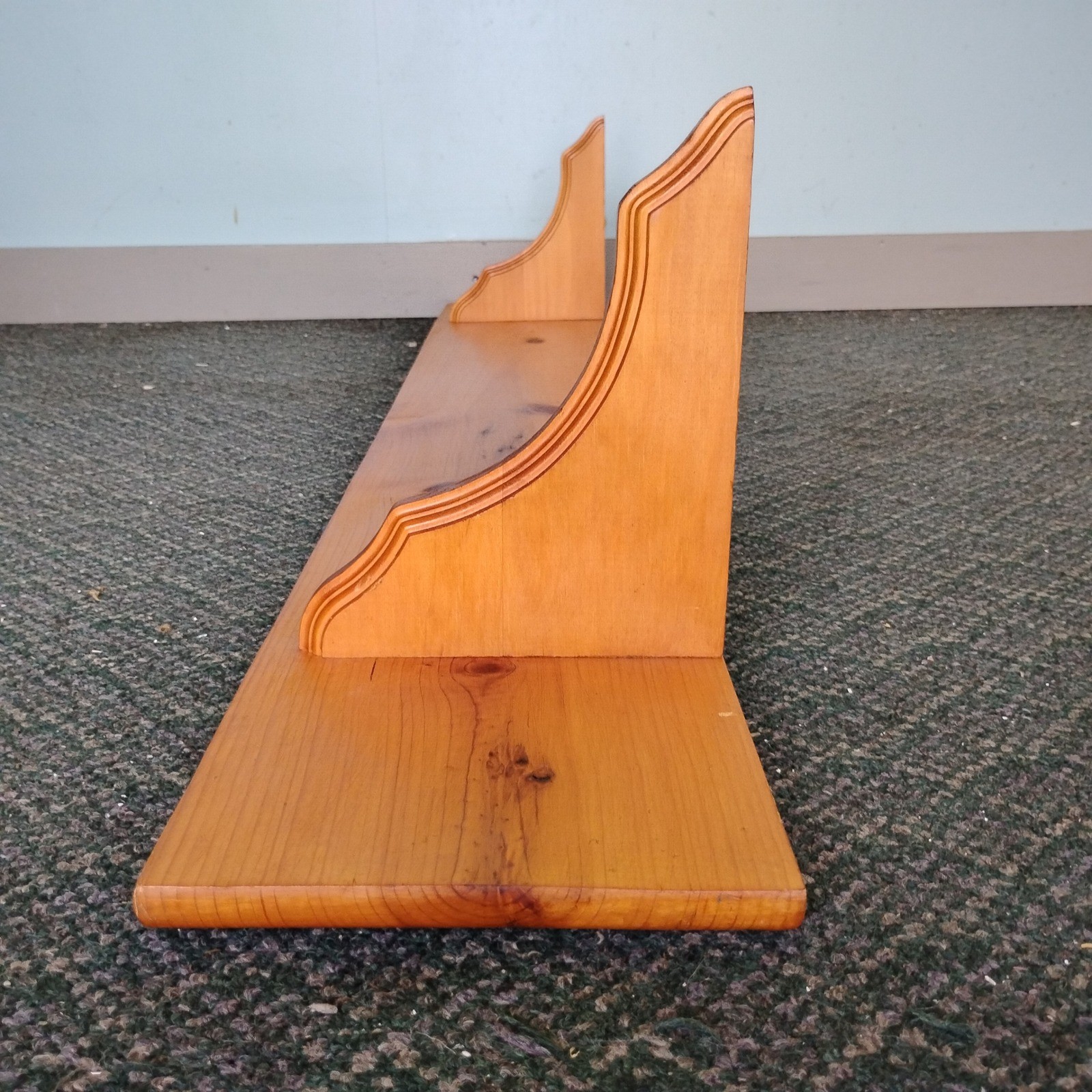 Vintage Solid Pine Wood Floating Wall Shelf 48 Inch Carved Corbel Brackets Honey