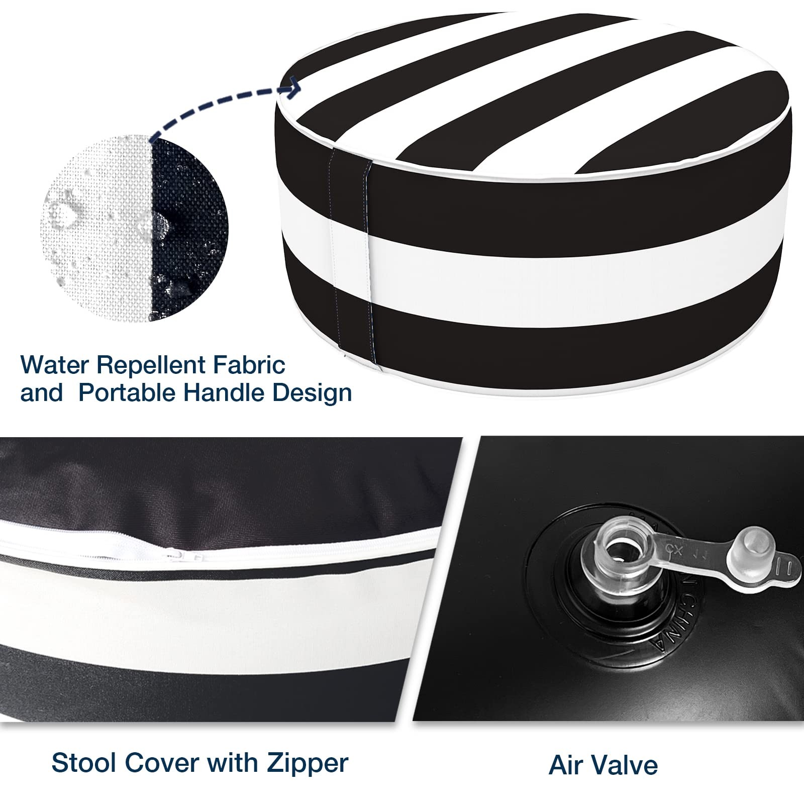 Melody Elephant Patio Inflatable Ottoman, 21″D x 21″W x 9″H, A Cabana Black
