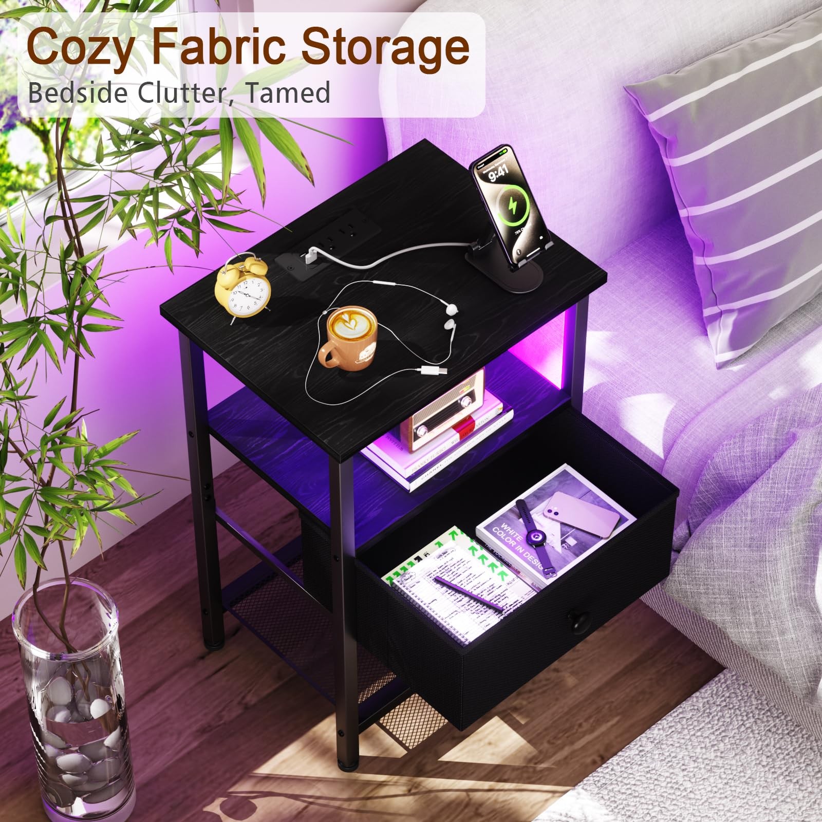 LOAKEKEL Nightstand with 15.74 inches x 11.81 x 23.8 inches, Black