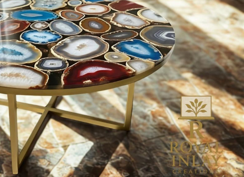 Rare High Quality Multicoloured Agate Coffee Table–Round Gemstone Center Table