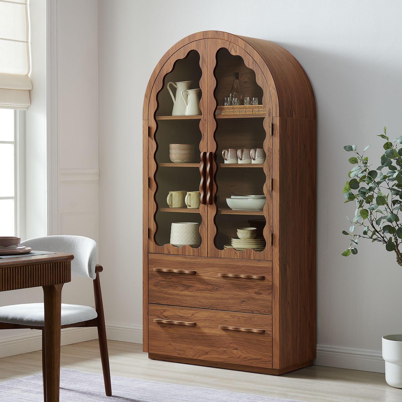 Rory 76 Inch Arched Kitchen Pantry Cabinet in Walnut