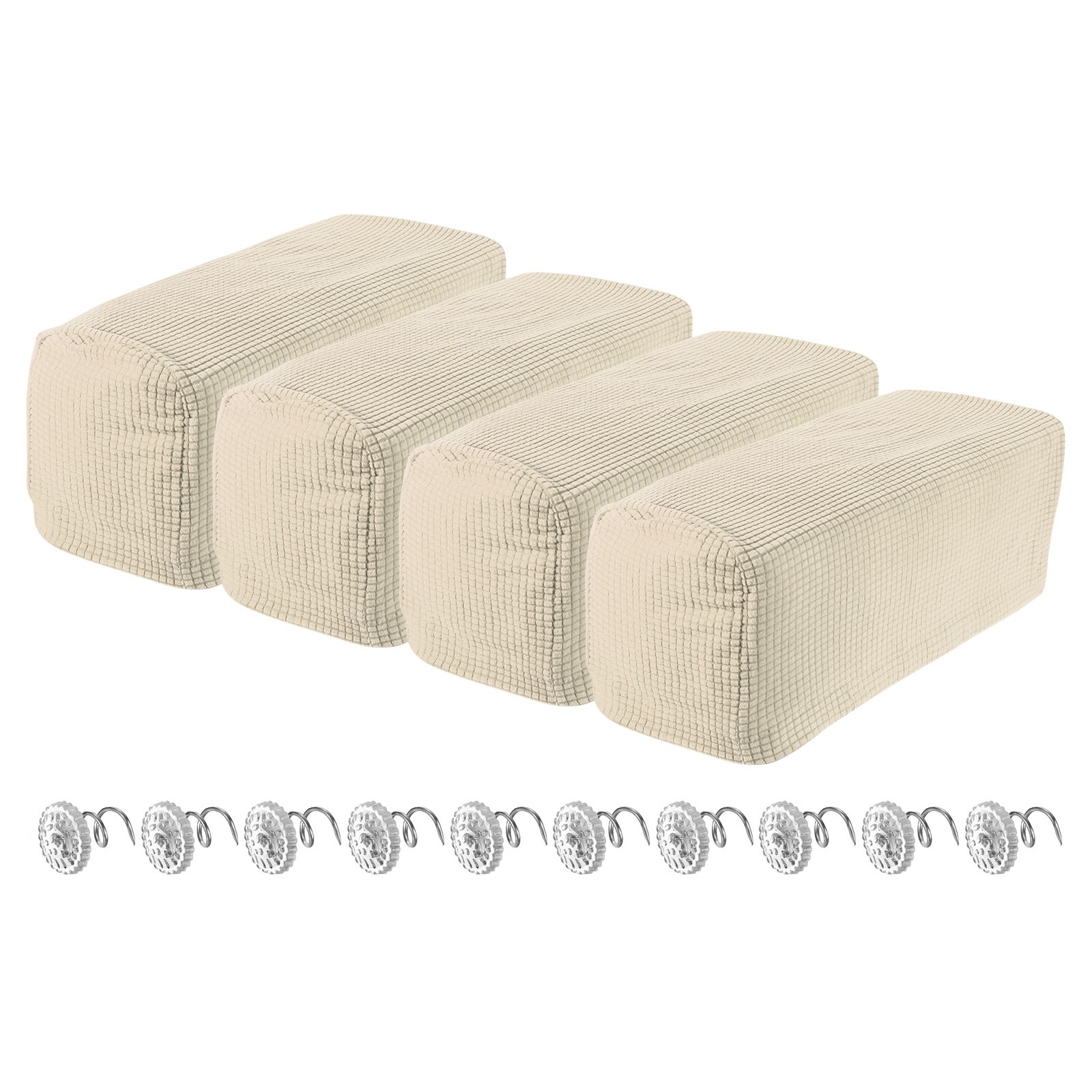 4pcs Stretch Armrest Covers Couch Arm Covers with Twist Pin Cream White