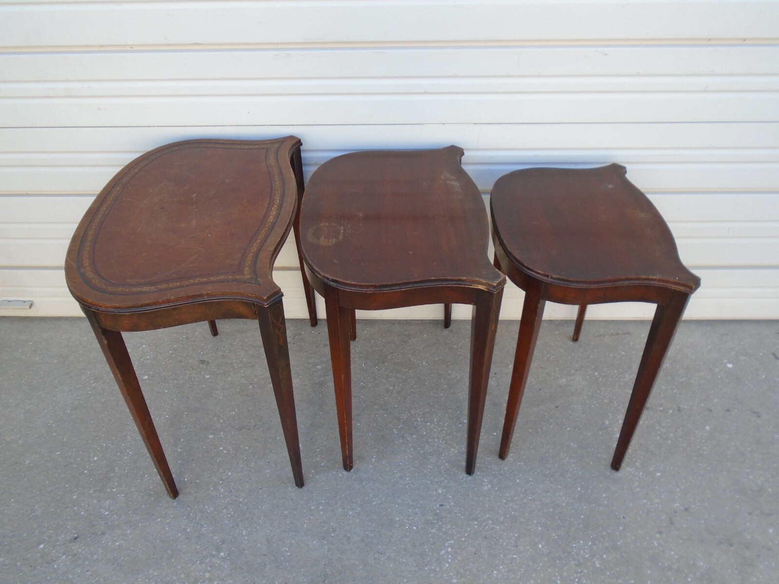 3 Nesting End Tables French Country Regency Side Louis XVI Leather Mahogany TLC
