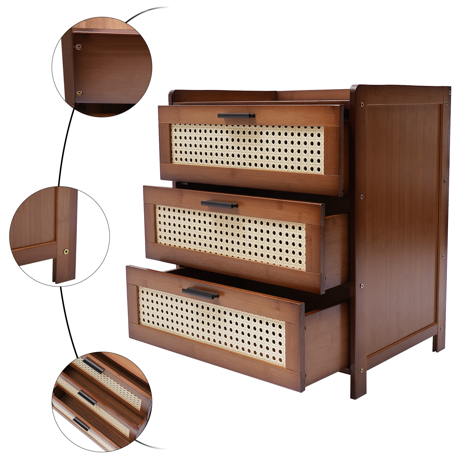 Wooden Nightstand Bedside Bedroom End Table with 3 Drawers Storage Shelf Stand??