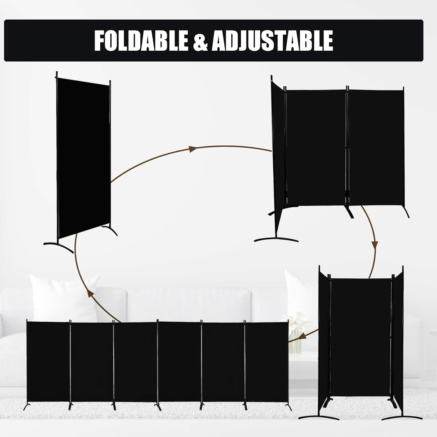 Black 6-Panel Folding Room Divider – 6 Ft Privacy Screen for Home & Office