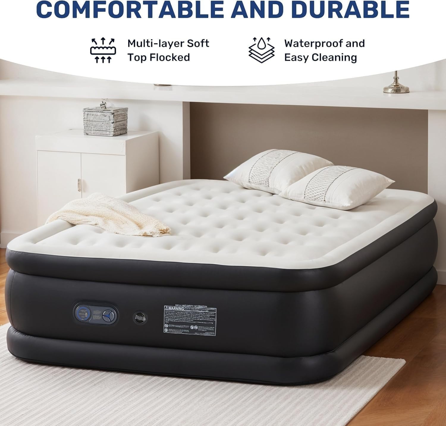 16 Inch Twin Air Mattress With Built in Pump Inflatable Air Bed For Home Camping