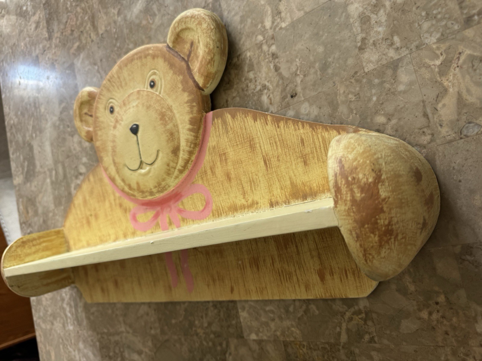 Vintage Wooden 3D Teddy Bear Wall Shelf Kids Room Whimsical Play