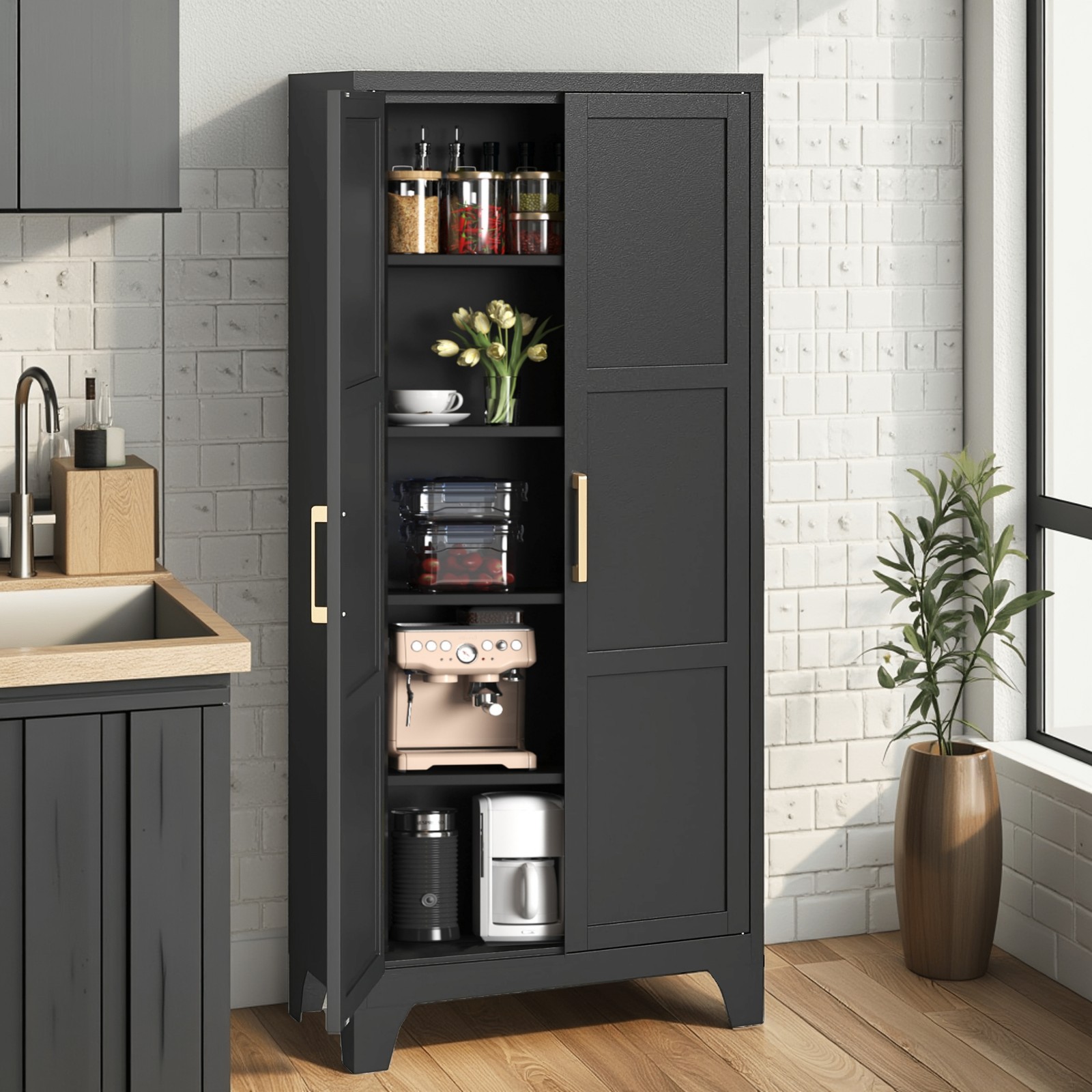 Metal Kitchen Pantry Storage Cabinet w/ 4 Adjustable Shelves 71”H Steel Cabinet