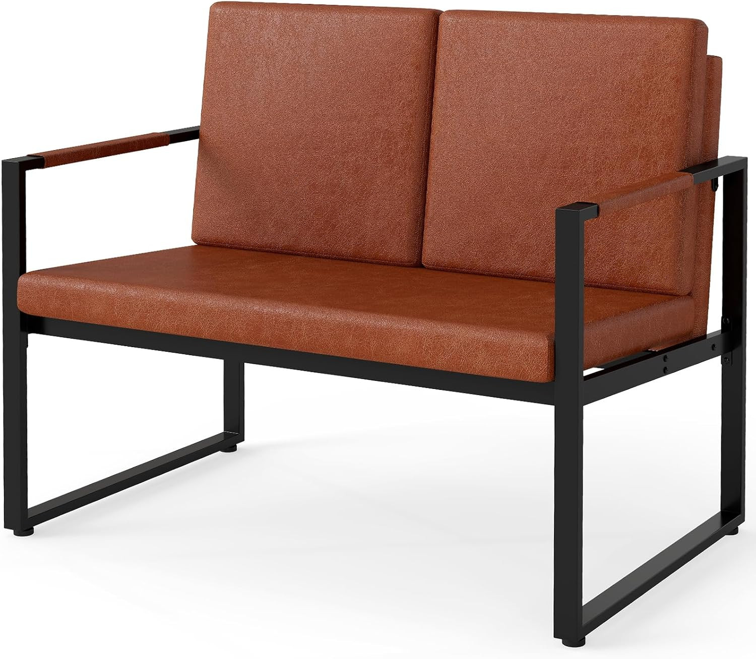 Stylish Brown Loveseat Sofa, 2-Seater with Metal Frame & Removable Cushions