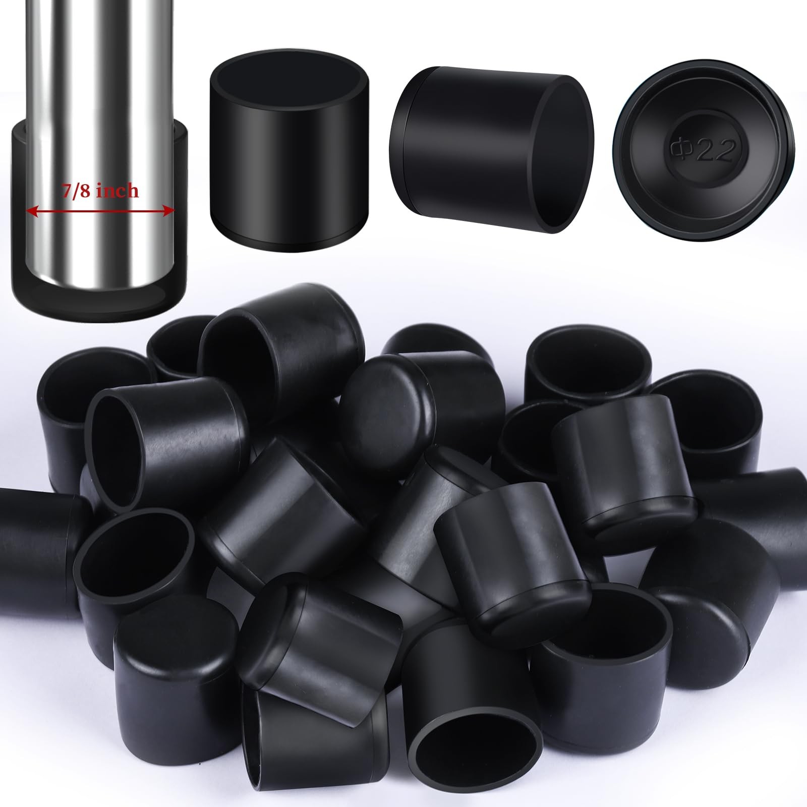 HNYYZL 7/8″ 32Pcs Rubber Chair Leg Caps, Black 32pcs*7/8inch,