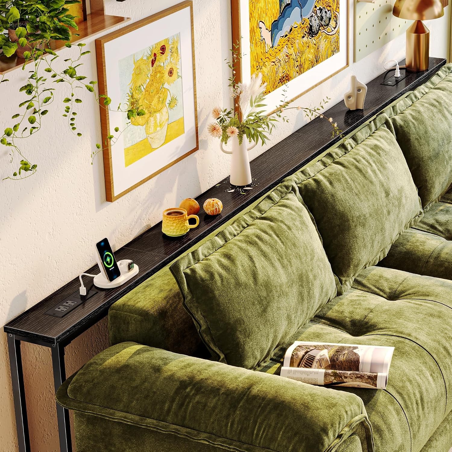 110.2 Inch Behind Couch Table with 2 Power Outlets and USB-C Ports Extra Long