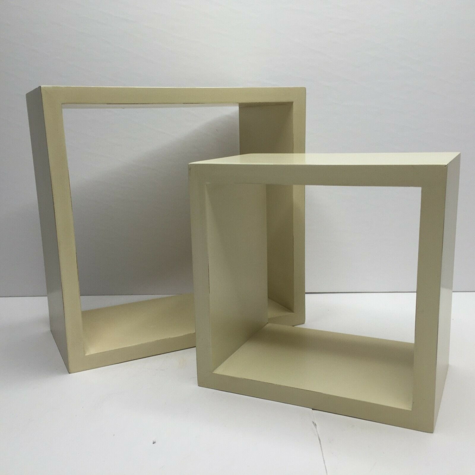 Set Of 2 Beige Decorative Cube Wood Wall Shelves Square Shape Off White