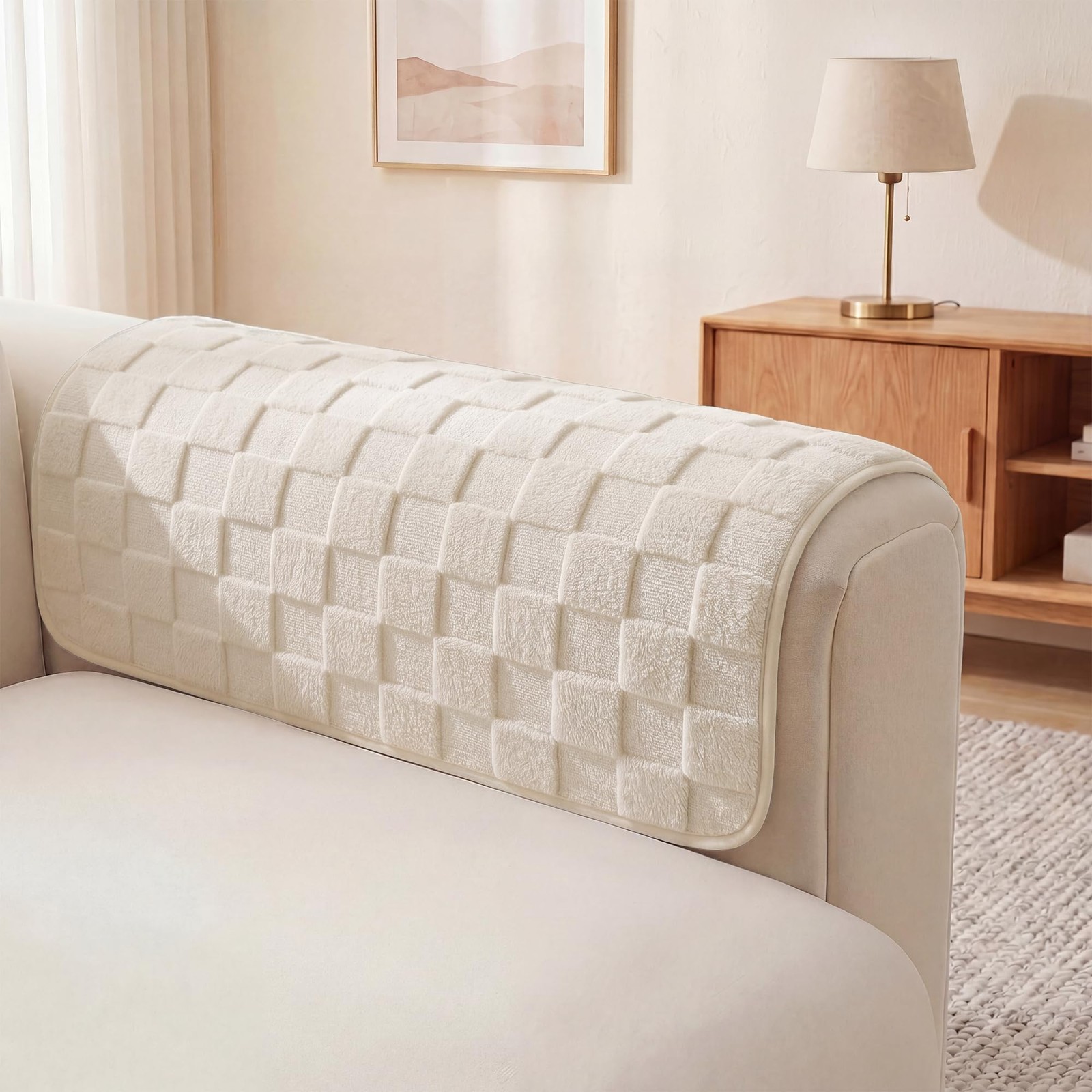 Foxdecor Couch Arm Covers Sofa Armrest Covers Set of 2 Cream White 20x20in