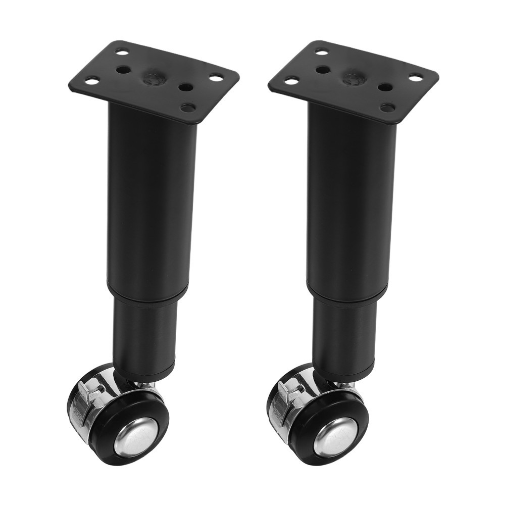 2Pcs Black Metal Furniture Legs Adjustable with Locking Casters for Cabinets