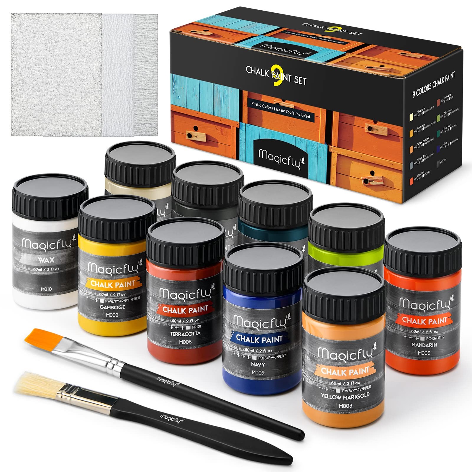 15 Pcs Chalk Furniture Paint Set 9 Colors Ultra Matte Finish Acrylic Craft Paint