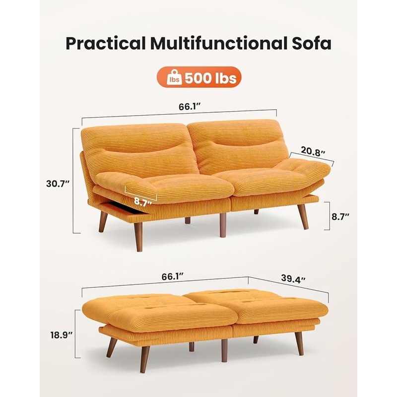 Adjustable Futon Sofa Bed Couch Convertible Loveseat Durable Corduroy Fabric New