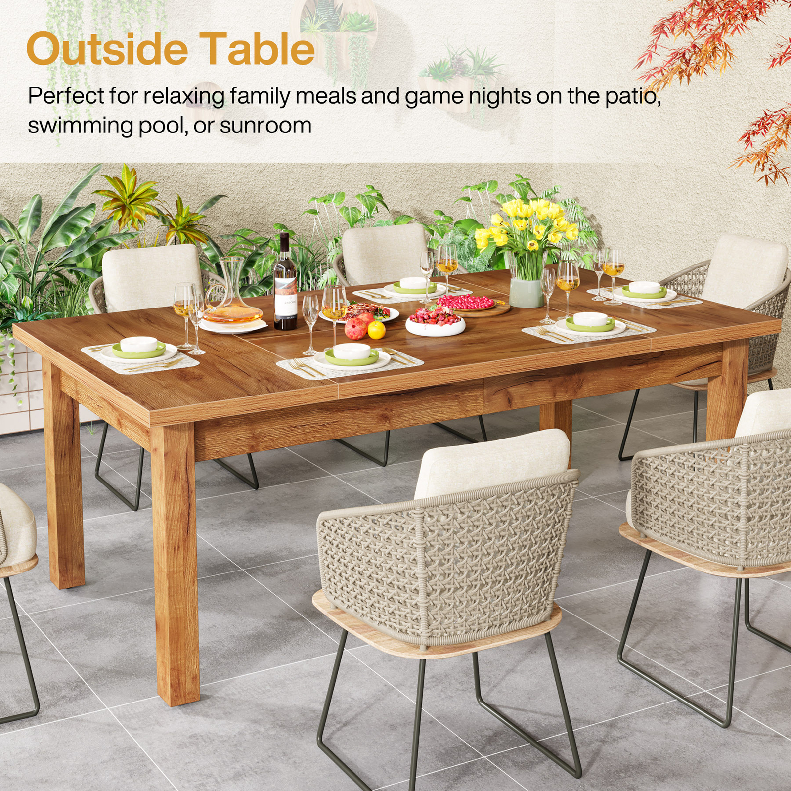 70.9” Rectangular Dining Table Large Wooden Kitchen Dinner Table for 6-8 People