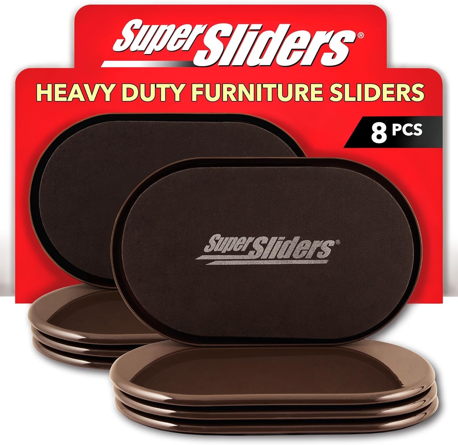 Super Sliders XL Furniture Sliders Carpet 8 Pack 5.75×9.5 Moving Pads Brown