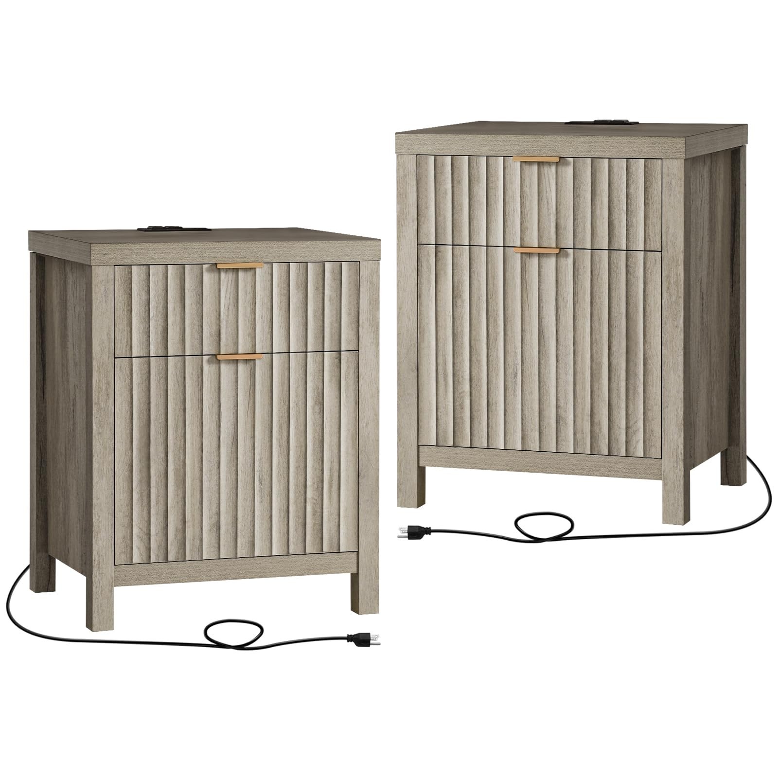 OAKHAM NIGHTSTAND 2 DRAWERS FARMHOUSE WITH CHARGING STATION – AFNT0004GYX2
