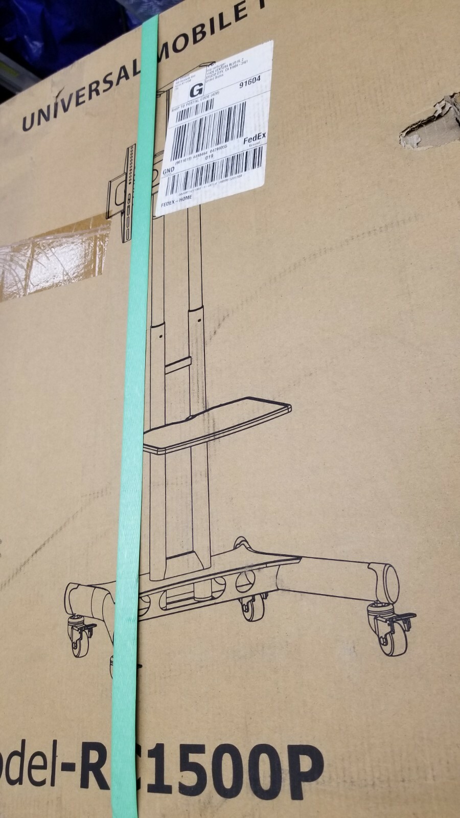 Mount Factory RC1500P Universal Mobile TV Cart 100lb Black (LOCAL PICKUP ONLY)