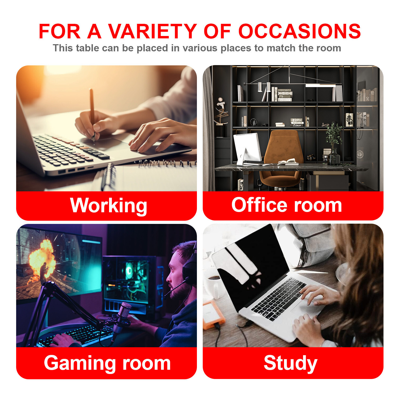 32 inch Computer Desk Study Writing Table, Adjustable feet, Modern Furniture