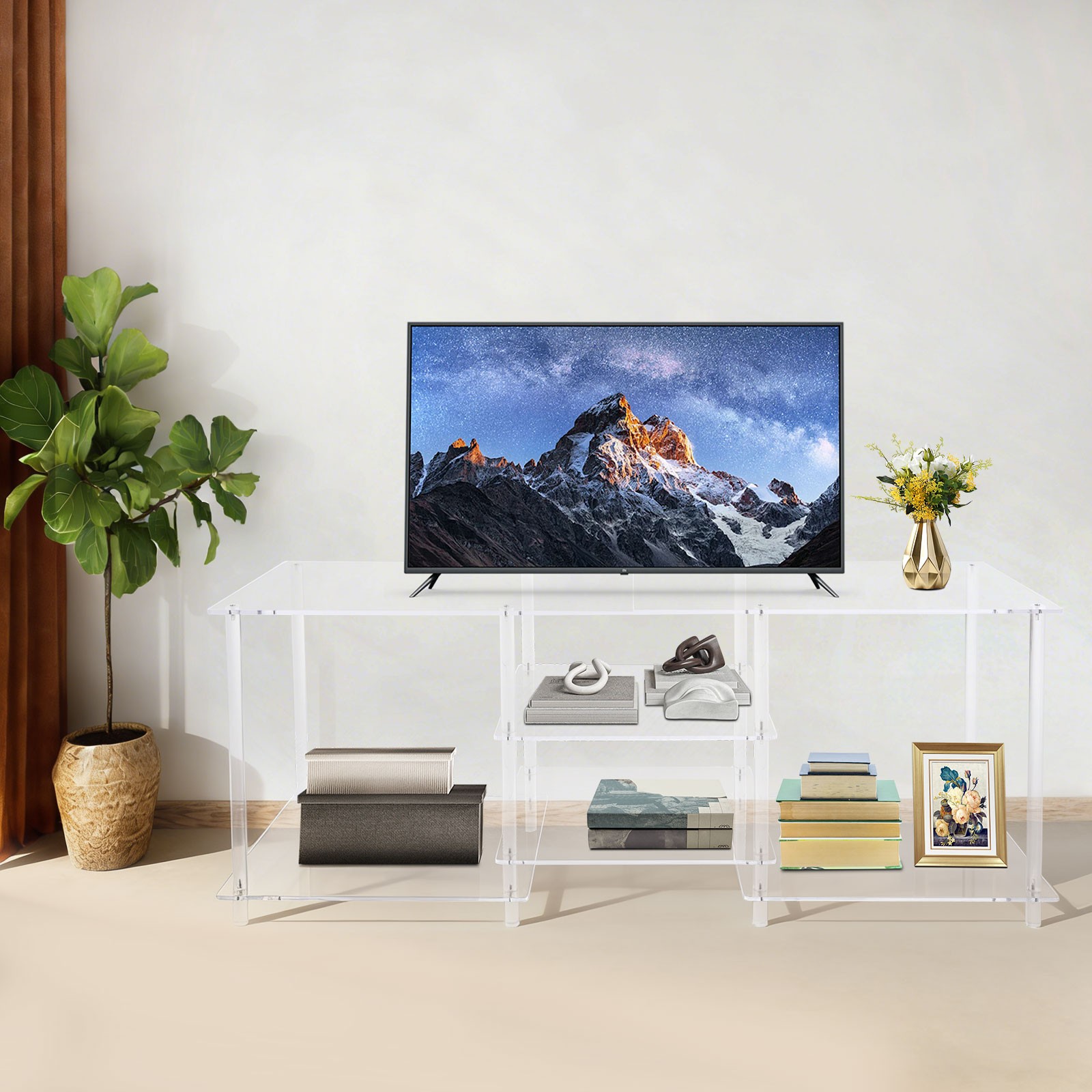 Acrylic TV Stand Open-Frame Computer Desk Organizer Shelf Media Console Table