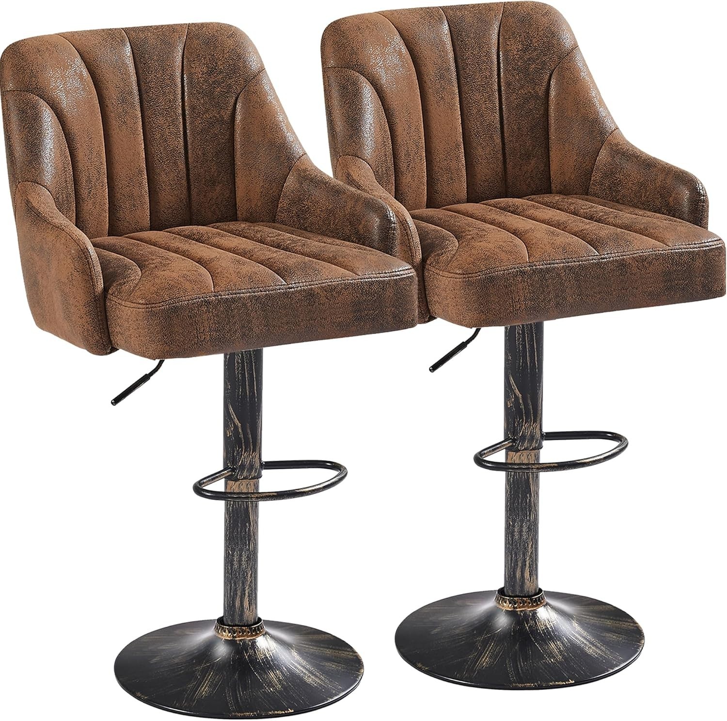 Bar Stools Set of 2, Adjustable Counter Height Barstools with Back and Arm