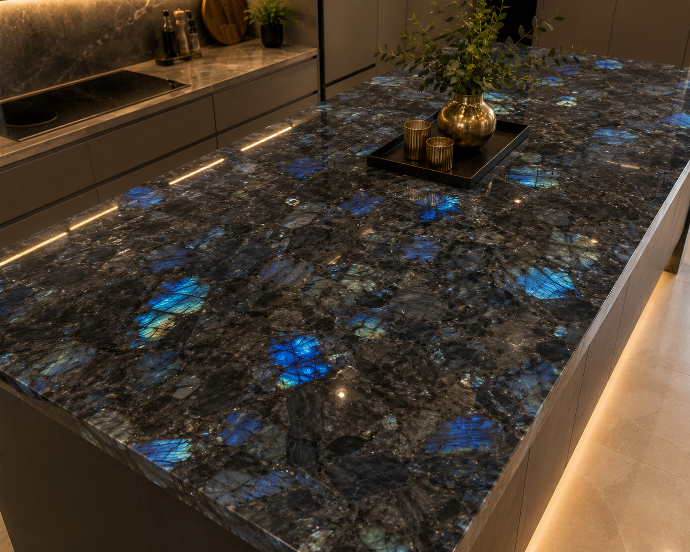 Natural Labradorite Stone Countertop Slab Blue Flash Granite Kitchen Island Top