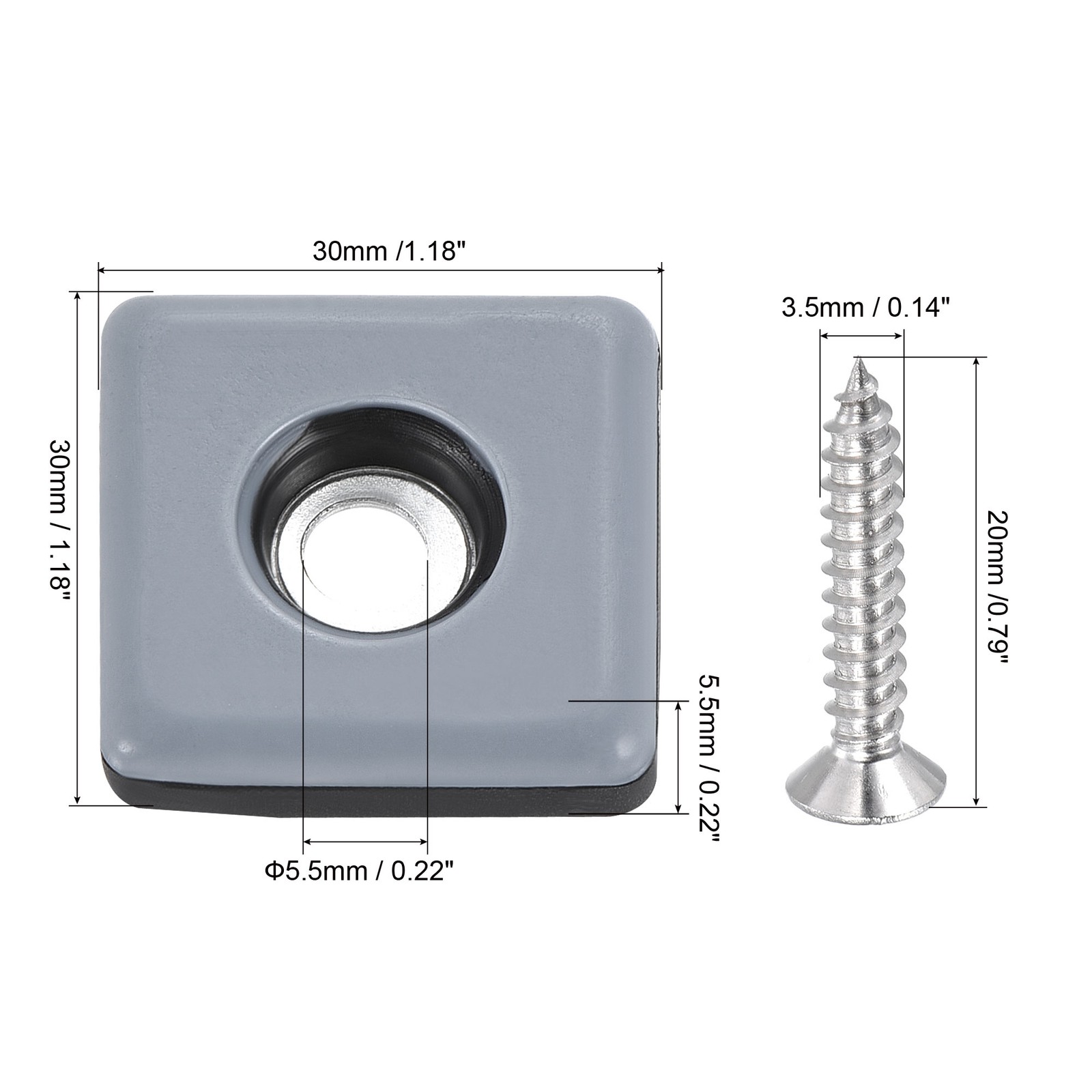 30x30x5.5mm Furniture Feet Slider Glide Screw-in Chair Leg Protector PTFE 8pcs